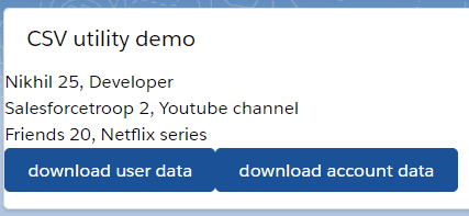 Fig:1 csvDemo component after pacing on the page