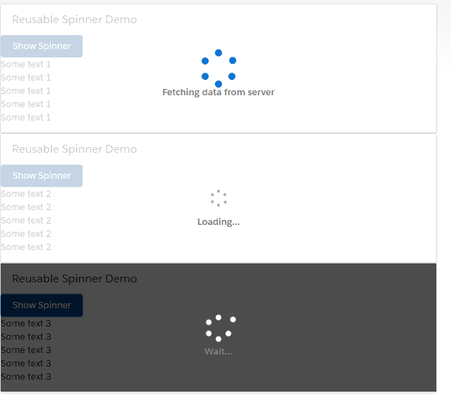 Fig:1 spinnerDemo component after pacing on the page