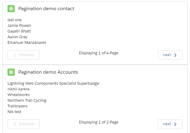 Fig:1 paginationDemo component after pacing on the page