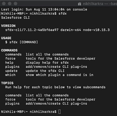 fig: Salesforce cli command to check installation of plugin